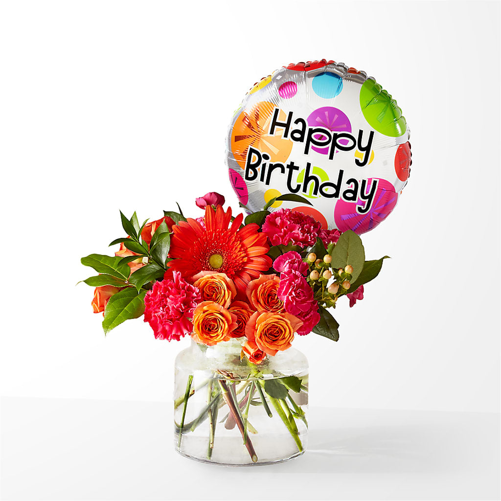 Fiesta Bouquet with Birthday Balloon – THE FLORAL SHOP BY LOWE'S NURSERY, Morganton NC