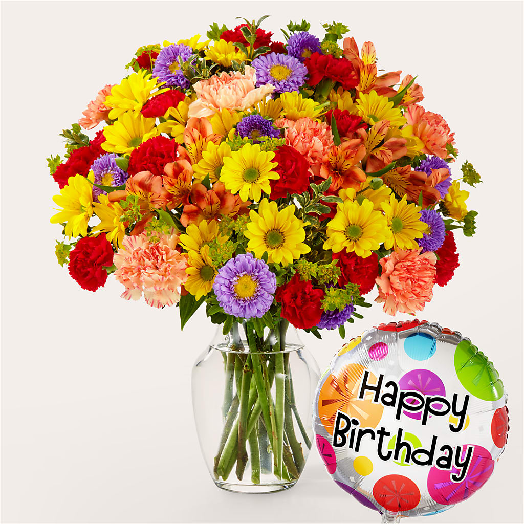 Kaleidoscope Bouquet with Birthday Balloon – THE FLORAL SHOP BY LOWE'S NURSERY, Morganton NC