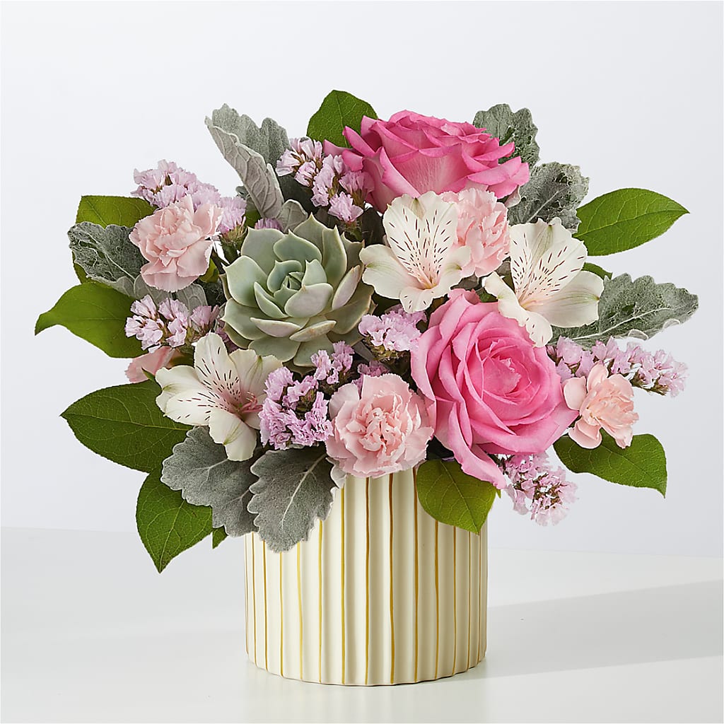 Dusty Rose Bouquet with Ivory Vase – THE FLORAL SHOP BY LOWE'S NURSERY, Morganton NC