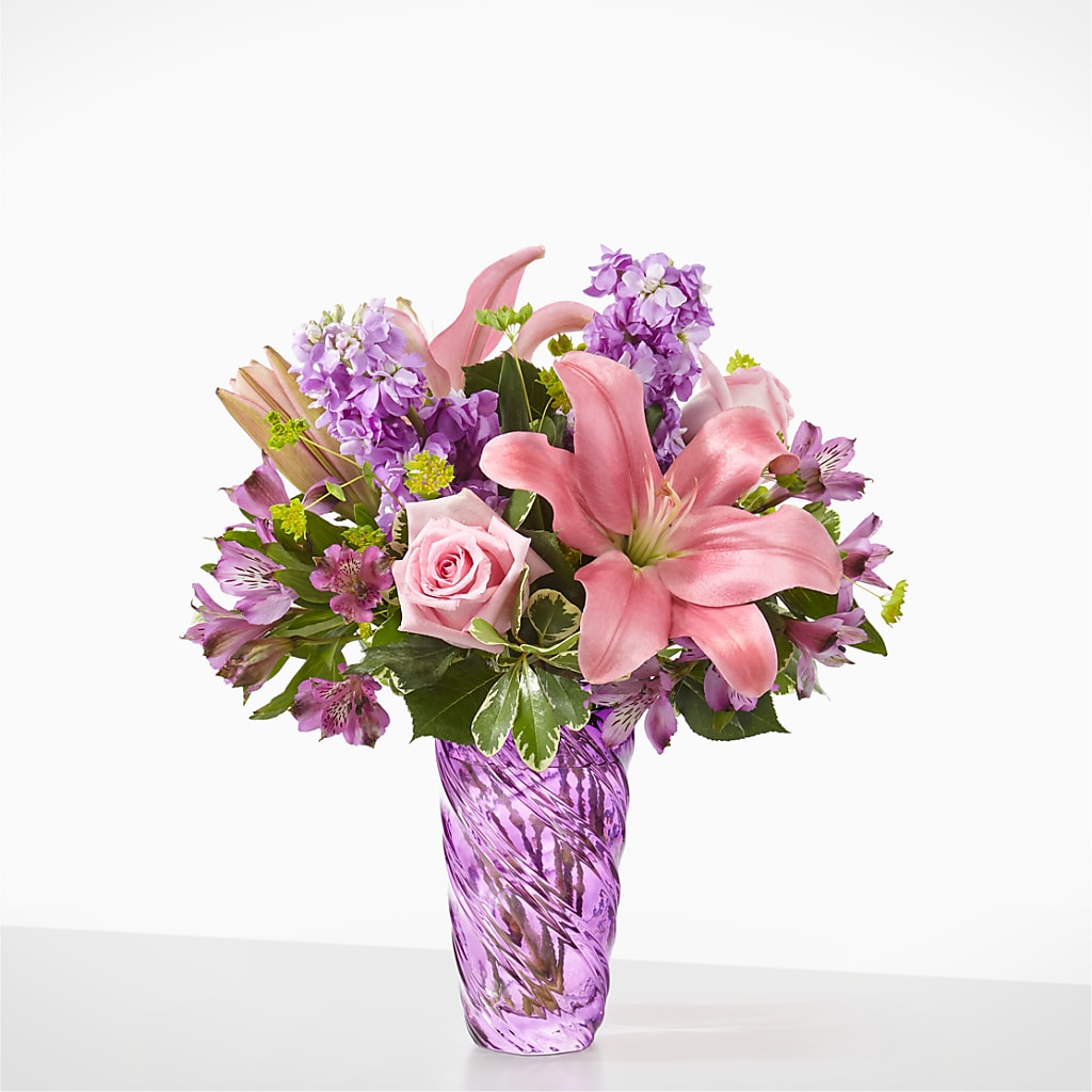 Precious Petals Bouquet with Luxe Swirl Vase – THE FLORAL SHOP BY LOWE'S NURSERY, Morganton NC