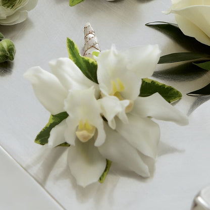 White Mini Cymbidium Boutonniere – THE FLORAL SHOP BY LOWE'S NURSERY, Morganton NC